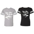 thumbnail image 1 of Love Her Him To Death Matching Couple Cotton Jerseys (Men Heather / Women Black) (Men M / Women M), 1 of 3