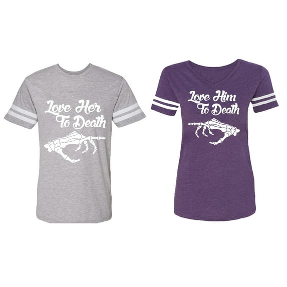 Love Her Him To Death Matching Couple Cotton Jerseys (Men Heather / Women Purple) (Men XL / Women L)