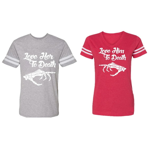 Love Her Him To Death Matching Couple Cotton Jerseys (Men Heather / Women Red) (Men XXXL / Women XXL)