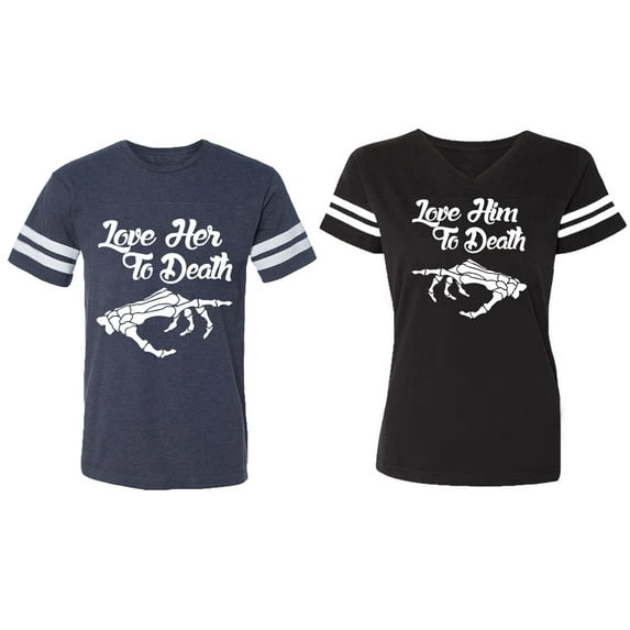 Love Her Him To Death Matching Couple Cotton Jerseys (Men Navy / Women Black) (Men S / Women S)