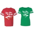 thumbnail image 1 of Love Her Him To Death Matching Couple Cotton Jerseys (Men Red / Women Green) (Men XL / Women M), 1 of 3