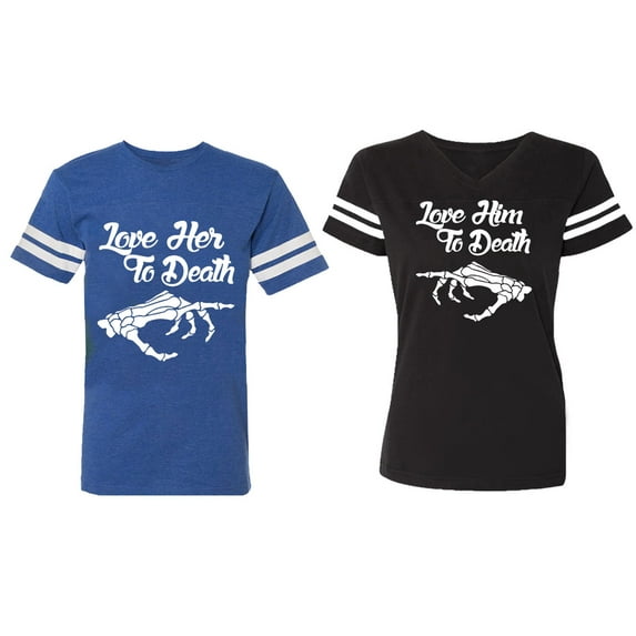 Love Her Him To Death Matching Couple Cotton Jerseys (Men Royal / Women Black) (Men S / Women S)