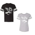 thumbnail image 1 of Love Her Him To Death Unisex Couple Matching Cotton Jersey style T-Shirt Contrasting stripes on sleeves (Men Black / Women Heather) (Men XL / Women S), 1 of 3