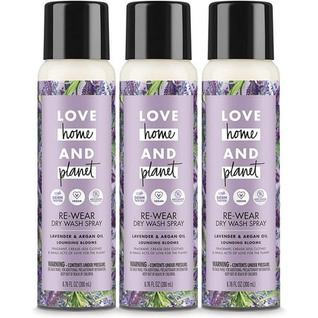 Love Home and Planet Dry Wash Spray Lavender & Argan Oil, 6.76 Fl Oz, Pack of 3
