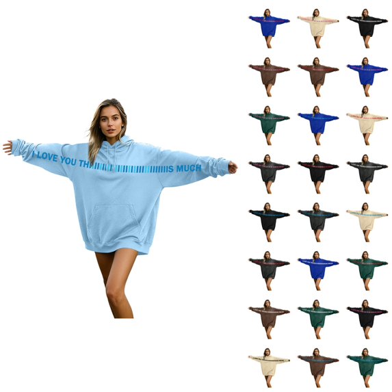 Love Hoodies for Men Women 2026 Casual Long Sleeve I Love You This Much Valentines Sweatshirt with Pockets for Couples