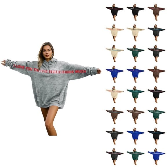 Love Hoodies for Men Women 2026 Fashion Long Sleeve Valentines I Love You This Much Sweatshirt with Pockets for Couples