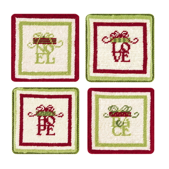 Love Hope Noel Peace Petit Point Coaster 4" x 4"