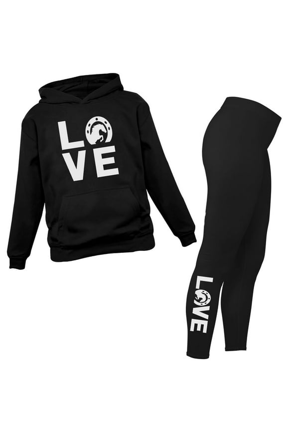 Love Horses Women's Leggings and Hoodie Set: Stylish & Comfortable Gift for Horse Lovers - Perfect for Yoga & Everyday Wear Black Large / Black Large