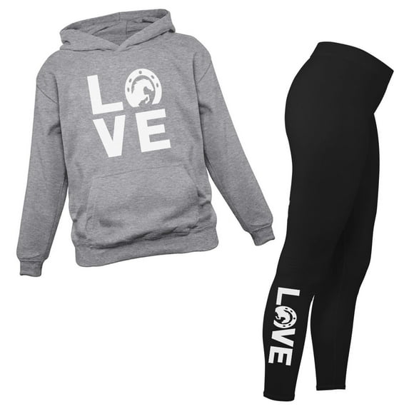 Love Horses Women's Leggings and Hoodie Set: Stylish & Comfortable Gift for Horse Lovers - Perfect for Yoga & Everyday Wear Black Large / Gray Large