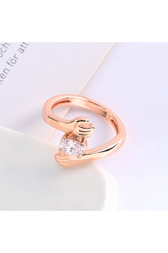 Love Hug Geometric Ring With Diamond Accent Copper Electroplated Womens Unisex Jewelry Sparkle For Daily Style