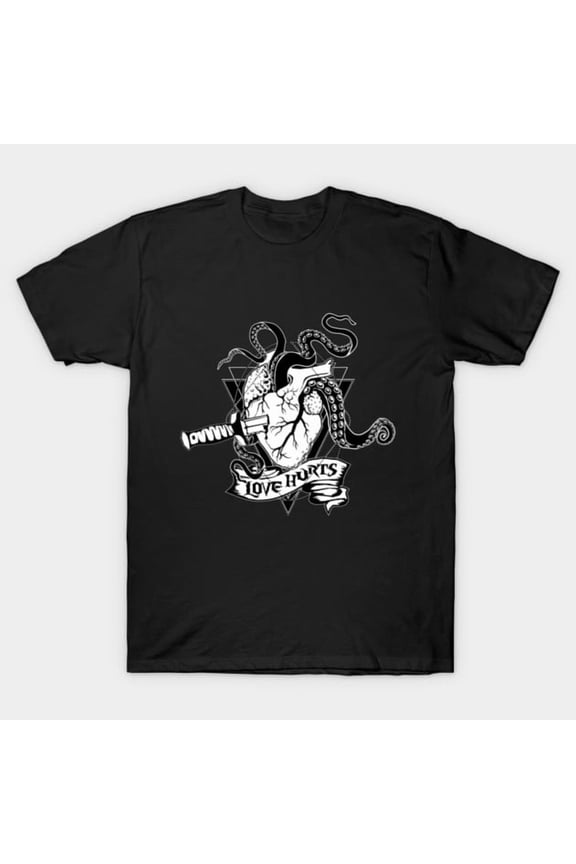 Love Hurts with a Crying Heart Sad Broken Hearted Emo Aesthetic T-Shirt