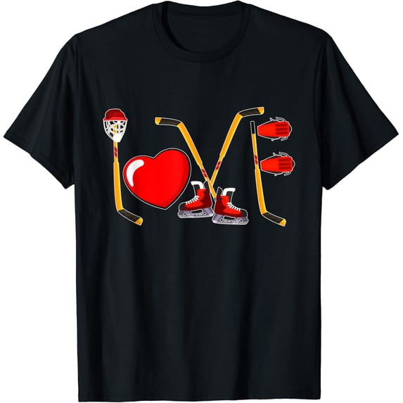 Love Ice Hockey Players Sports Lovers Happy Valentines Day T-Shirt Unisex Full Size S-5XL