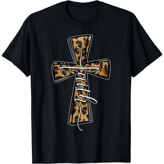Love In Faith Tees For Christian Leopard Cross Cheetah Print T-Shirt Black 2X-Large