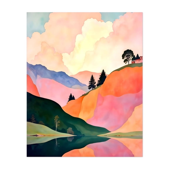 Love In The Air - Painting Surrealism Landscape Pastel Nature Mountain Modern Art Unframed Wall Art Print 20 x 24 inches