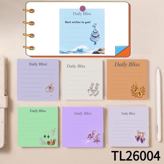 Love - Inspired Earring Designs on Daily Bliss Note Pads (3.54×3.54 Inches) 100-Pack with105 Emoticon Stickers, Quickly Jotting Down Reminders, Marking Key Points, Leaving Temporary Messages