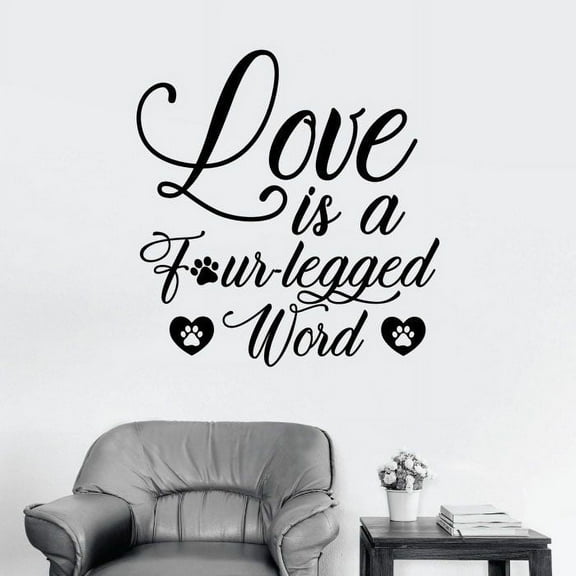 Love Is A Heart Legged Word - Love Dogs Paw Prints Heart Puppy Paws Dog Lover Quote Vinyl Wall Decal Wall Art Wall Sticker Decoration For Home Room Living Room Bedroom Wall Décor Size (10x10 inch)