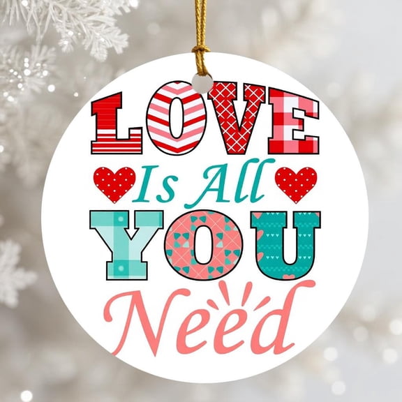 Love Is All You Need Retro Heart Ceramic Ornament Flat 2D Printed Round Romantic Valentine Wedding Gift