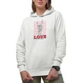 thumbnail image 1 of Love Is All You Need with Skeleton Hand, Valentine's Day Art Merch Gift, White Hooded Sweatshirt or Hoodie, Small, 1 of 5
