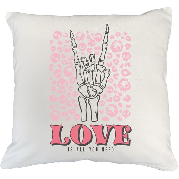 Love Is All You Need with Skeleton Hand, Valentine's Day Art Merch Gift, White Pillow Case 18X18 IN
