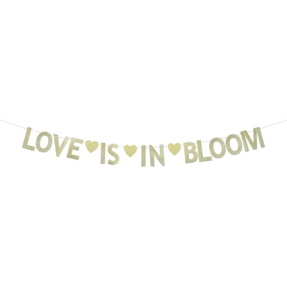 Love Is In Bloom Banner, Fun Gold Glitter Paper Sign For Bridal Shower/Wedding Engagement Party Bunting Decorations