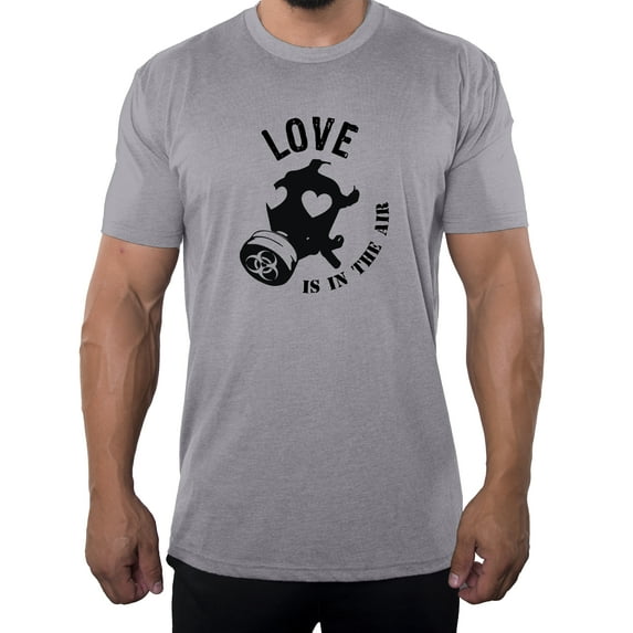Love Is In The Air Gas Mask Shirts, Valentine Nice Shirts, Graphic Men's Shirts - Heather Grey MH200Valentine S25 S