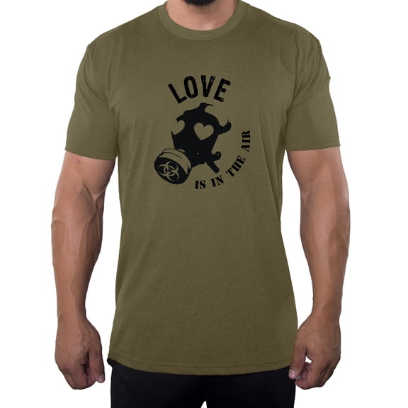 Love Is In The Air Gas Mask Shirts, Valentine Nice Shirts, Graphic Men's Shirts - Olive Drab MH200Valentine S25 3XL