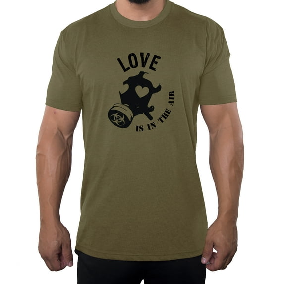 Love Is In The Air Gas Mask Shirts, Valentine Nice Shirts, Graphic Men's Shirts - Olive Drab MH200Valentine S25 XL