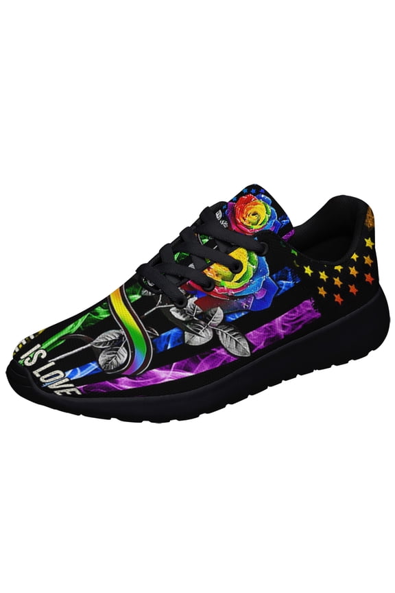 Love Is Love LGBT American flag US Shoes Sneakers for Women Men Black Size 9.5