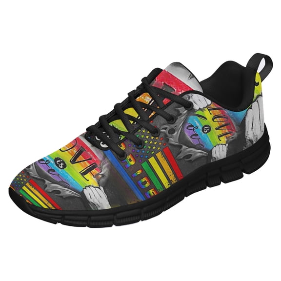 Love Is Love LGBT Pride Flag Shoes for Men Women Running Shoes Lightweight Walking Sneakers Mesh Athletic Sport Shoes Black Size 11