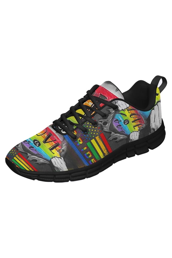 Love Is Love LGBT Pride Flag Shoes for Men Women Running Shoes Lightweight Walking Sneakers Mesh Athletic Sport Shoes Black Size 12