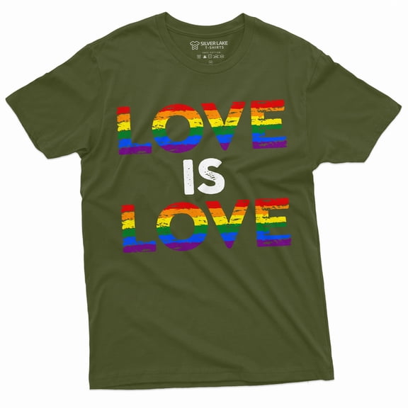 Love Is Love Lgbtq T-Shirt Gay Lesbian Unisex Mens Womens Tee Pride Parade Tee (3X-Large Military Green)