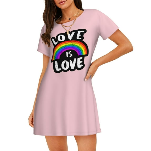 Love Is Love Pride Gay Women'S Nightgown Sleepwear Short Sleeves Nightshirt Loose Comfy Pajama X-Large