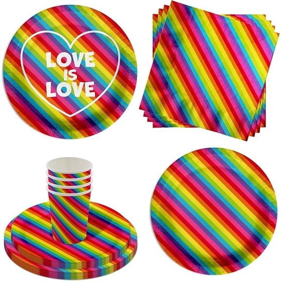 Love Is Love Pride Party Supplies, 64 Piece Set, Rainbow Celebration