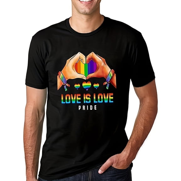 Love Is Love Pride Shirt For Men LGBTQ Ally Gestural T-Shirts Rainbow Heart Graphic Tshirt Equality Tee Tops