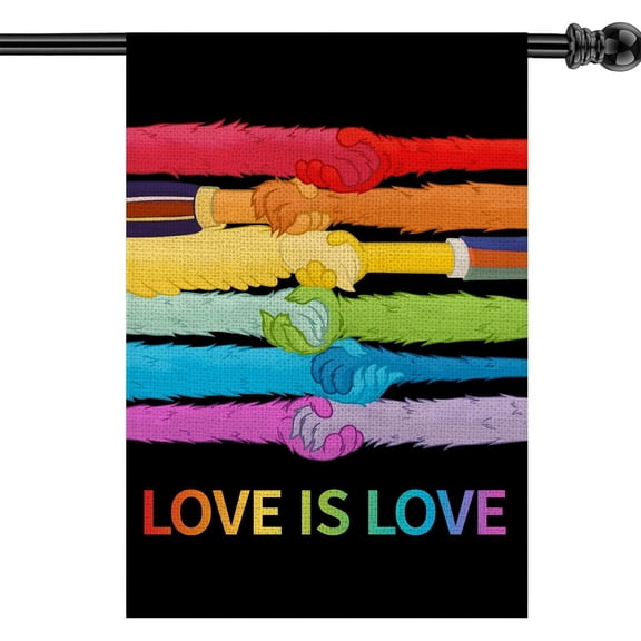 Love Is Love Rainbow House Flag Gay Pride Lesbian LGBT Pansexual Flags Double Sided Vertical Burlap Yard Outdoor Decor 28x40 Inch
