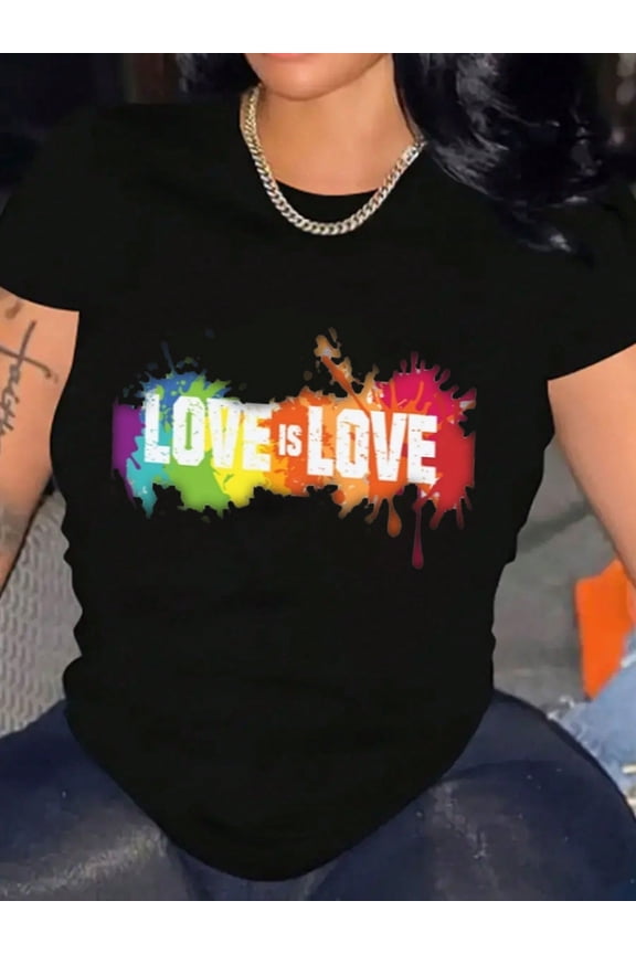 Love Is Love Rainbow Paint Valentine's Day Women Graphic Tee