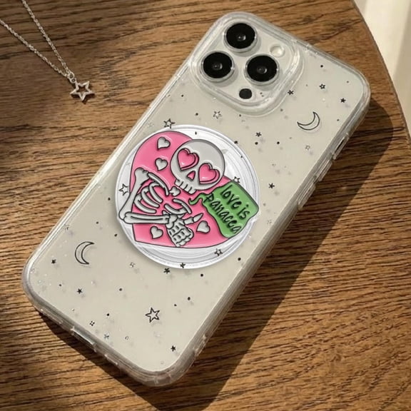 Love Is Panacea Phone, Skeleton Heart Phone, Pink Pastel Goth Phone Grip, Spooky Style Phone Holder, E-Reader Accessory