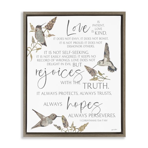 Stupell Industries Love Is Patient Inspirational Brown Framed Floater Canvas Wall Art, design by Annie LaPoint