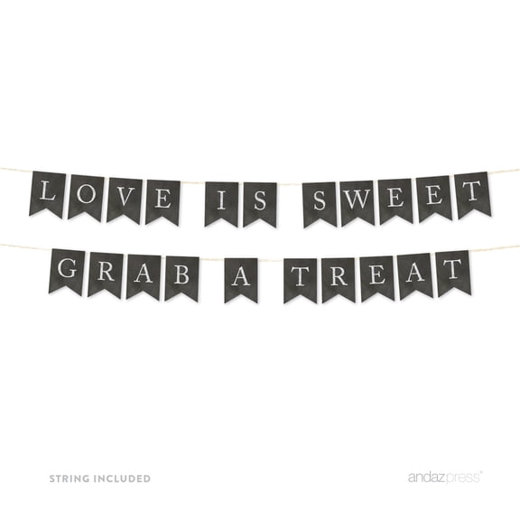 Love Is Sweet, Grab A Treat Vintage Chalkboard Wedding Pennant Party Banner