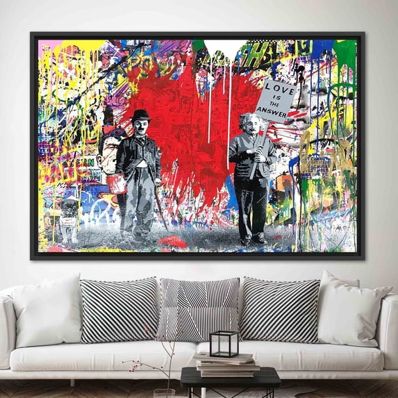 Love Is The Answer Art, Abstract Artwork, Banksy Wall Art, Graffiti Printed Canvas, Street Canvas Art, 3D Printed Canvas, Framed Wall Decor, Home Decor, Canvas Wall Decor - 3P-Black Framed