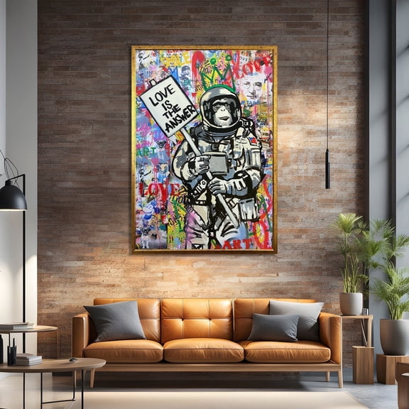 Love Is The Answer Astronaut Monkey Colorful Pop Art Graffiti For Bold Home Decor Poster