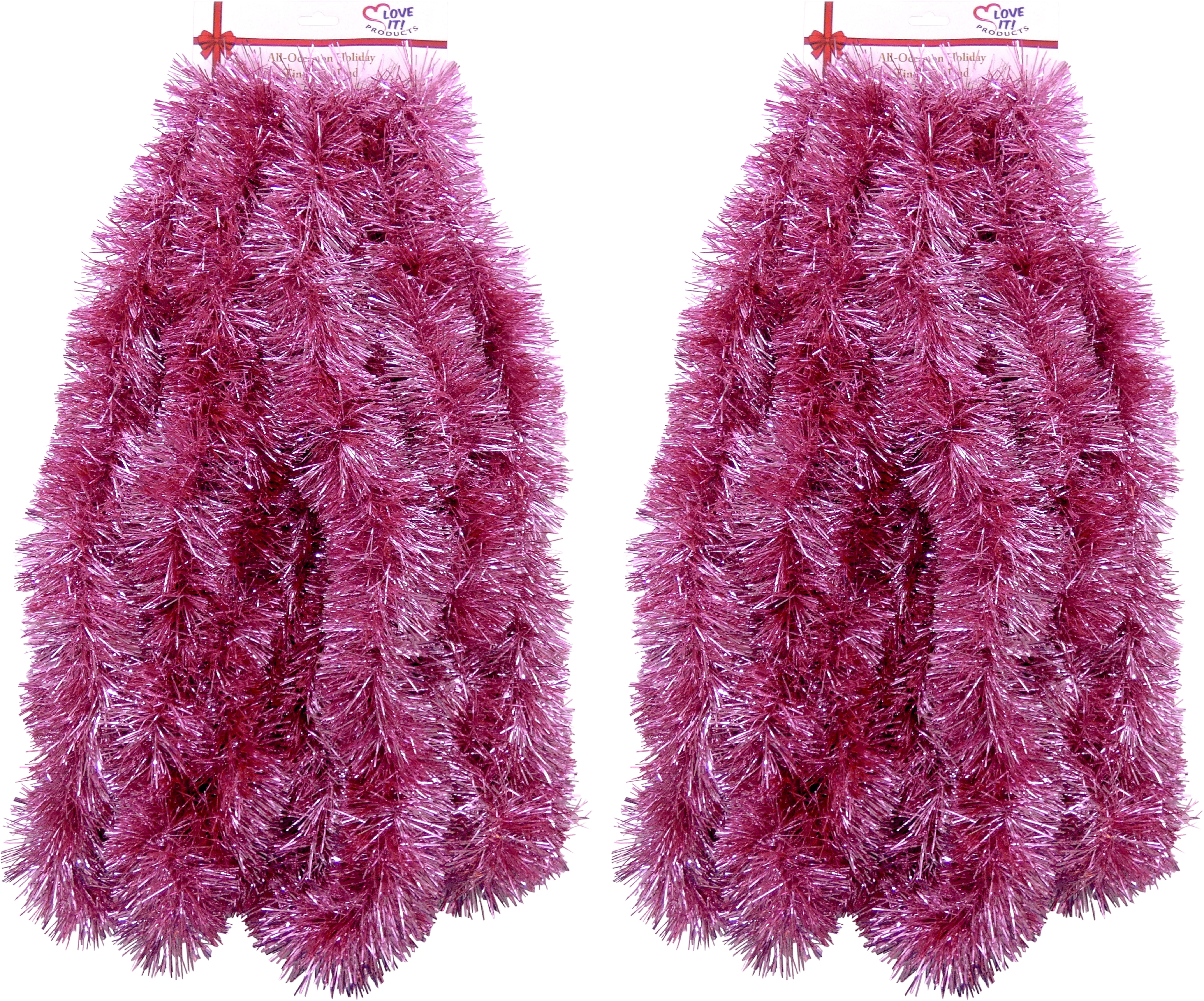 Love It! Products 25 Ft. Extra Thick & Luch Long Seasonal Holiday Tinsel Garland 2 Strand Pack each 7.62 meters (25 ft) Long ? 50 Ft. total. Color: Pink