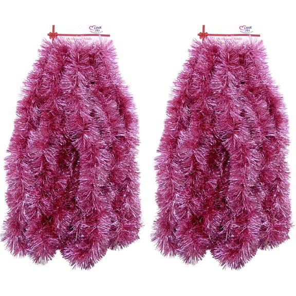 Love It! Products 25 Ft. Extra Thick & Luch Long Seasonal Holiday Tinsel Garland 2 Strand Pack each 7.62 meters (25 ft) Long ? 50 Ft. total. Color: Pink