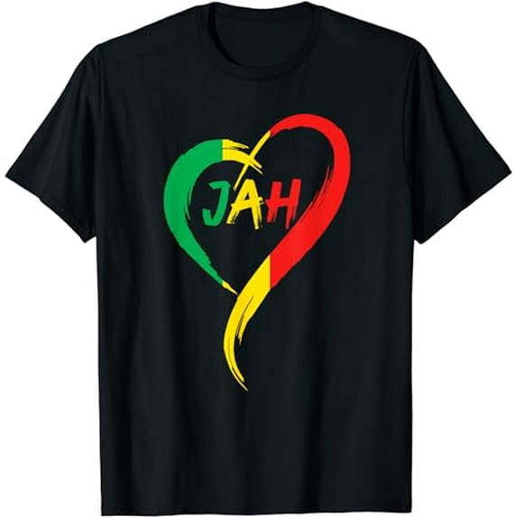 Love Jah Print Rasta Reggae flag Heart Gift for Rastafarians T-Shirt