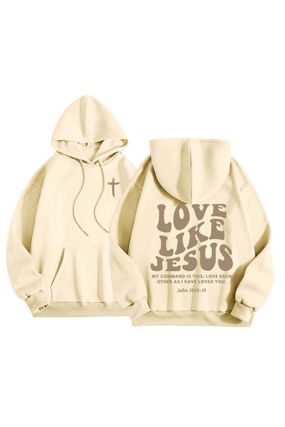 Love Jesus Hoodies for Men Christian Bible Verse Pullover Sweatshirt Casual Loose Beige L