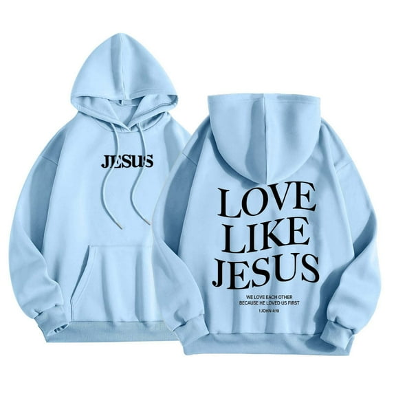 Love Jesus Hoodies for Men Christian Bible Verse Pullover Sweatshirt Casual Loose Blue XXXL