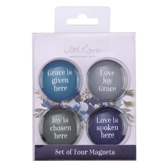 Love Joy Grace Inspirational Fridge Magnet Set, Set of 4 Glass Refrigerator Magnets
