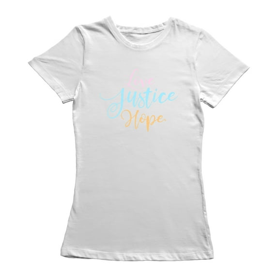 Love Justice Hope Graphic Women White T-Shirt, Female Small