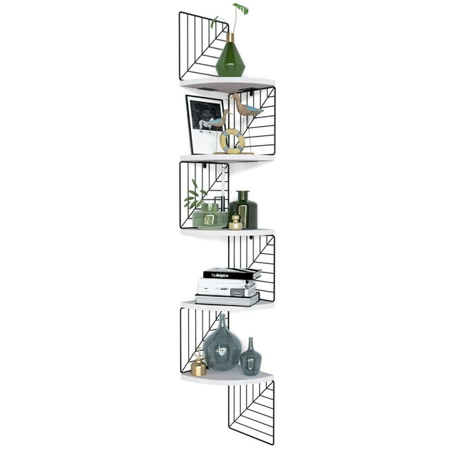 LoveKANKEI Corner Shelf Wall Mount of 5 Tier Rustic Wood Floating