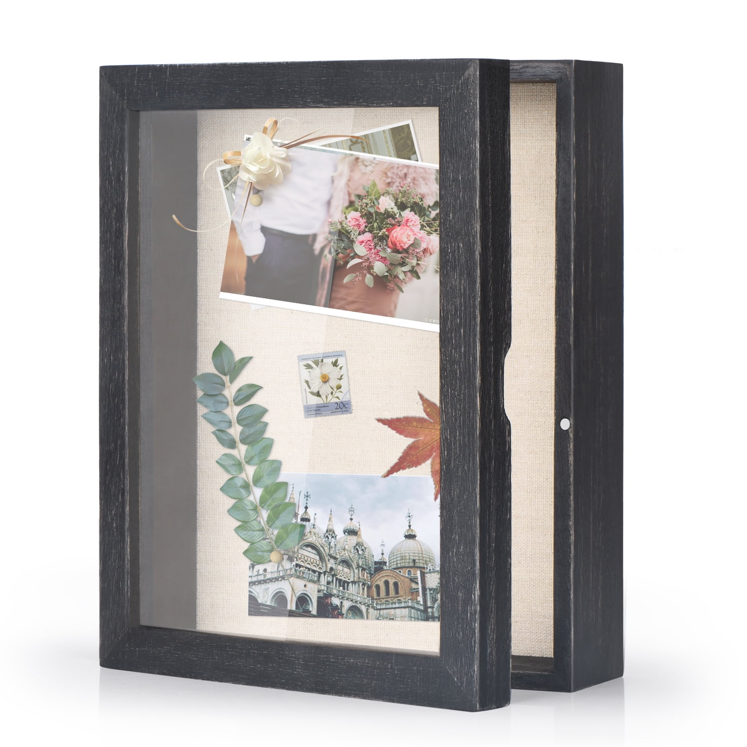 8x8 Shadow Box Frame with Linen Back - Sturdy Rustic Memory Display Case of  Flower, Pictures, Medals and More, Rustic Gray